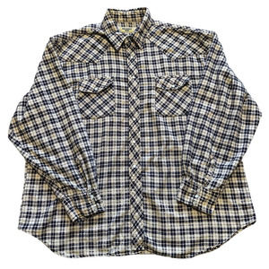 Northwest Blue Beige and Blue Plaid Pearl Snap Button Down Size XXL
